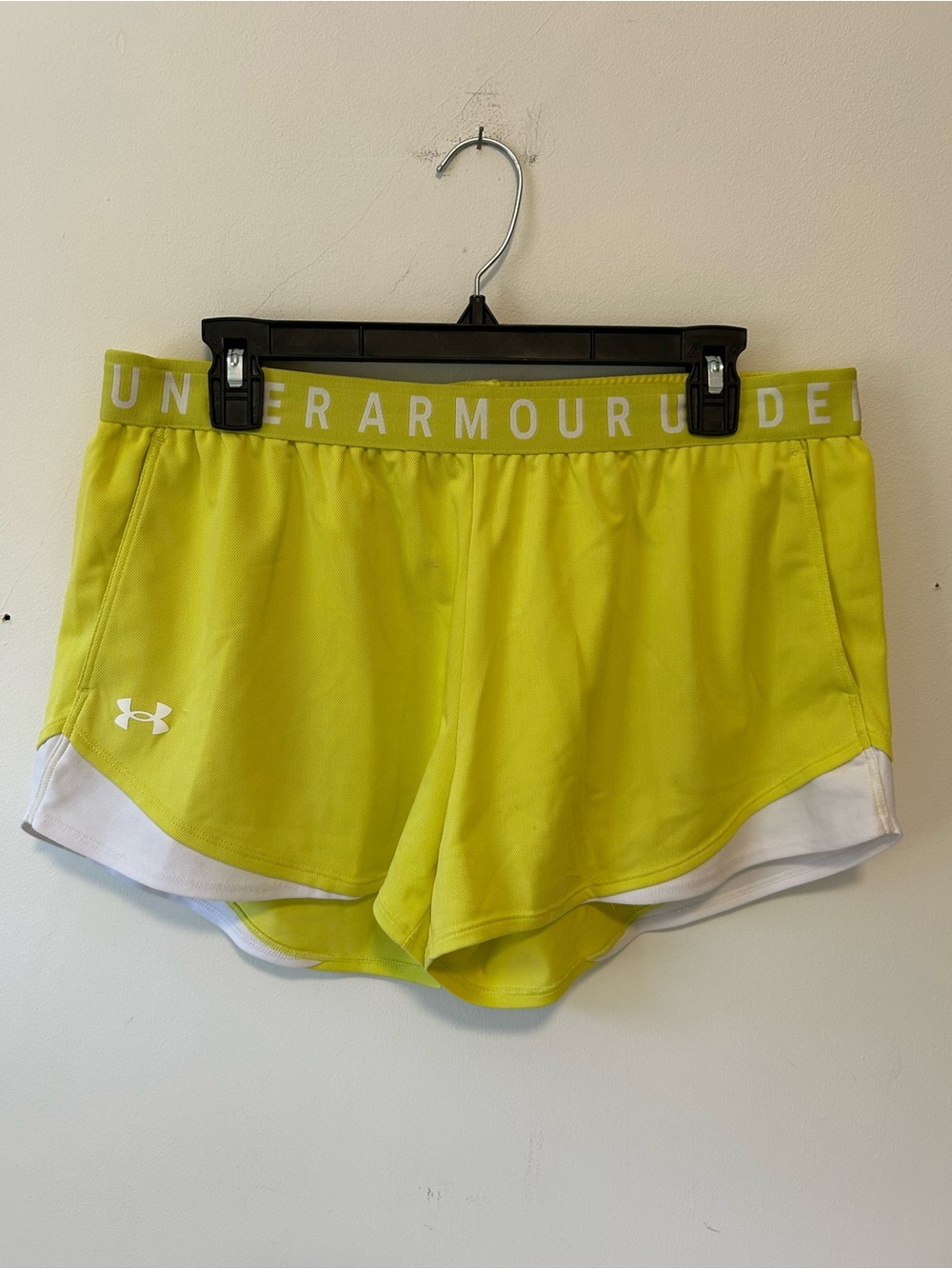 Under Armour Women’s Neon Yellow Athletic Shorts with White Layered Hem